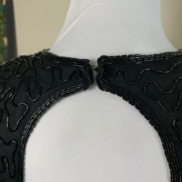 Vtg Laurence Kazar XL Dress 100% Silk Heavily Sequined Beaded Cut Out Back Black - Picture 12 of 14